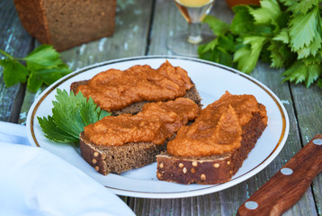 Sandwiches with squash caviar on a plate