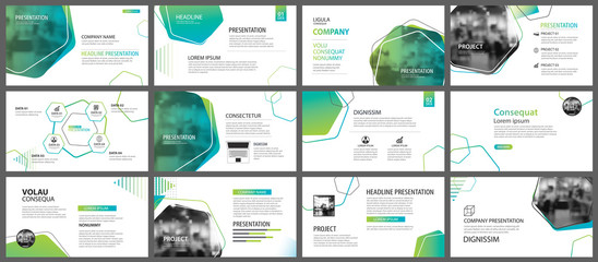 Green geometric slide presentation templates and infographics background. Use for business annual report, flyer, corporate marketing, leaflet, advertising, brochure, modern style.