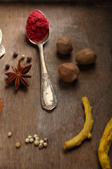 Spices set on wooden background