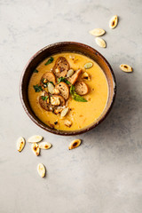 Pumpkin soup in a bowl