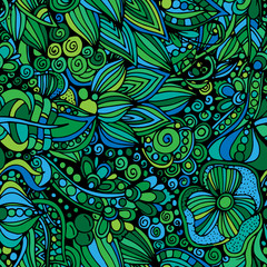 Abstract floral, seamless pattern. Drawn dudles. For meditation, soothing, textile