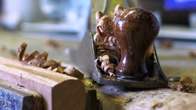 Carpenter's Plane with wood chippings FOCUS PULL