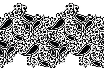 Seamless black and white paisley border