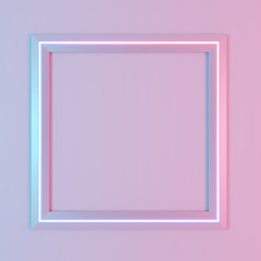 Neon frame on wall pastel colors background. 3d rendering
