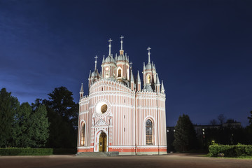 Church of the Nativity of St. John the Baptist (Chesmenskaya) at night in St. Petersburg, Russia