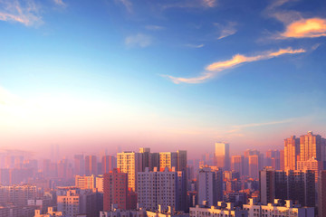 Fototapeta premium Environmental protection concept: big cities with severely polluted air