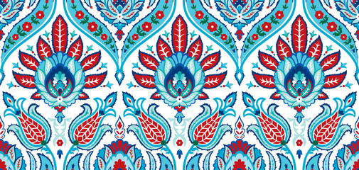 Vector seamless colorful pattern in turkish style. Vintage decorative background. Hand drawn ornament. Islam, Arabic, ottoman motifs. Wallpaper, fabric, wrapping paper print.  - 217272025