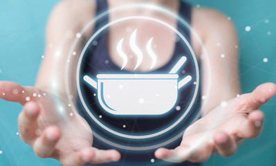 Businesswoman using application to order home made food online 3D rendering