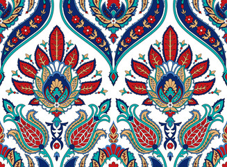 Vector seamless colorful pattern in turkish style. Vintage decorative background. Hand drawn ornament. Islam, Arabic, ottoman motifs. Wallpaper, fabric, wrapping paper print. 