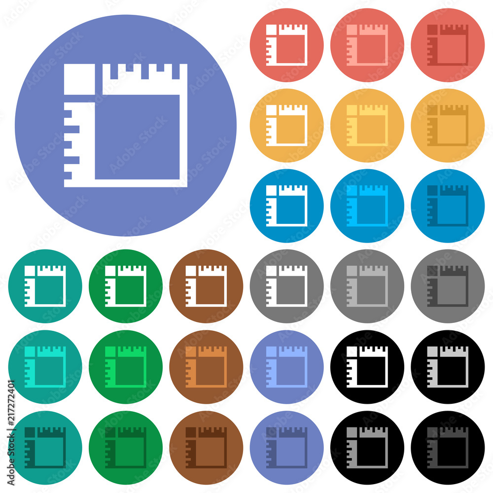 Poster canvas rulers round flat multi colored icons
