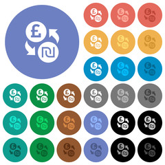 Pound Shekel money exchange round flat multi colored icons
