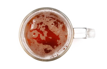 Mug of beer with bubble, glass isolated on white, top view
