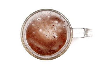 Mug of beer with bubble, glass isolated on white, top view