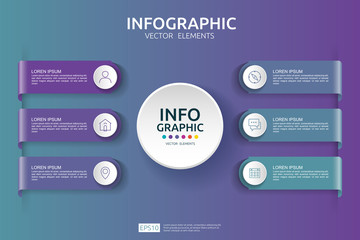 6 steps infographic. timeline design template with 3D paper label. Business concept with options. For content, diagram, flowchart, steps, parts, workflow layout, chart.