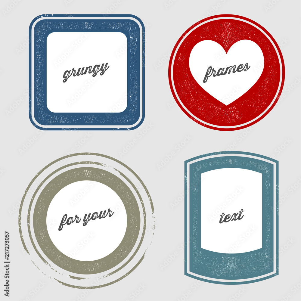 Poster set of grungy frames of different shapes and colors