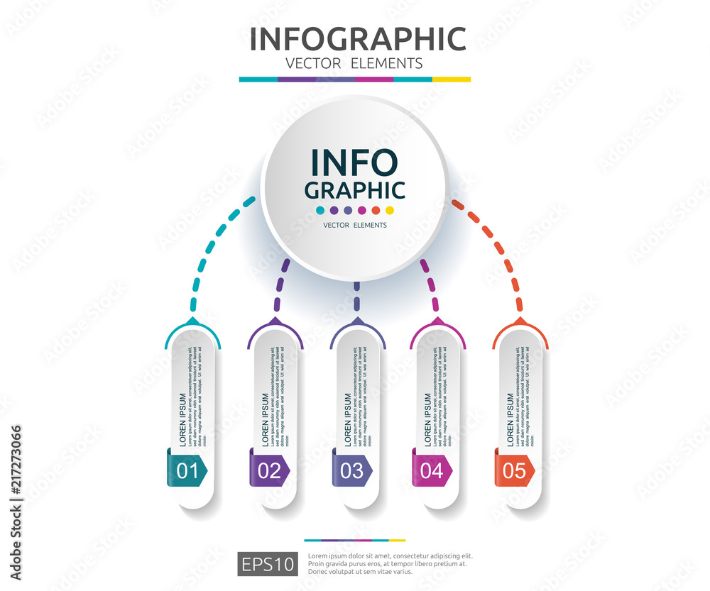 Aufkleber 5 steps infographic. timeline design template with 3d paper label. business concept with options. fo