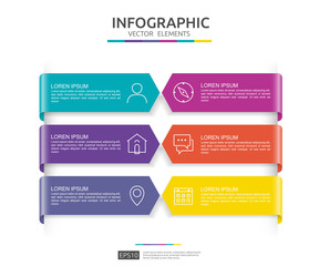 6 steps infographic. timeline design template with 3D paper label. Business concept with options. For content, diagram, flowchart, steps, parts, workflow layout, chart.