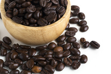 Roasted coffee beans isolated on pure white background for content using.