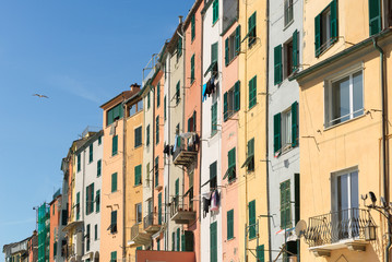 Colorful facades of the old town houses, Portovenere, Italy