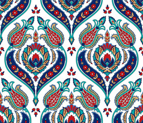 Vector seamless colorful pattern in turkish style. Vintage decorative background. Hand drawn ornament. Islam, Arabic, ottoman motifs. Wallpaper, fabric, wrapping paper print.  - 217273231