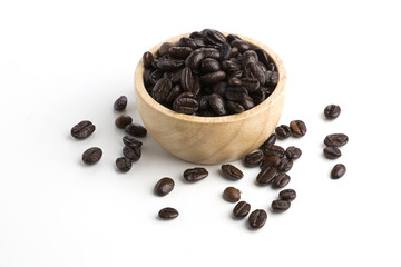 Roasted coffee beans isolated on pure white background for content using.