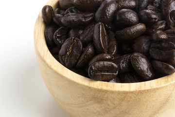 Roasted coffee beans isolated on pure white background for content using.