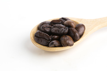 Roasted coffee beans isolated on pure white background for content using.