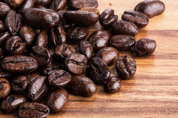 Roasted coffee beans isolated on pure white background for content using.