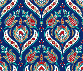 Vector seamless colorful pattern in turkish style. Vintage decorative background. Hand drawn ornament. Islam, Arabic, ottoman motifs. Wallpaper, fabric, wrapping paper print.  - 217273649