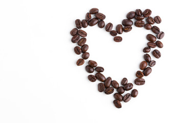 Roasted coffee beans isolated on pure white background for content using.