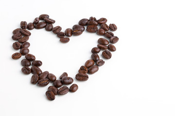 Roasted coffee beans isolated on pure white background for content using.