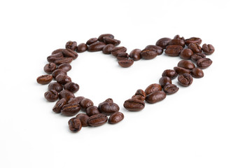 Roasted coffee beans isolated on pure white background for content using.