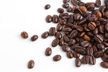 Roasted coffee beans isolated on pure white background for content using.