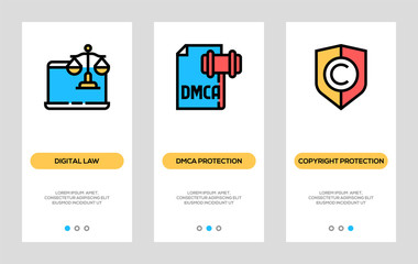 Fototapeta na wymiar Digital Law and Copyright Banners. Digital Law, Dmca Protection, Copyright Protection Vertical Cards. Vector Concept For Web Graphics.