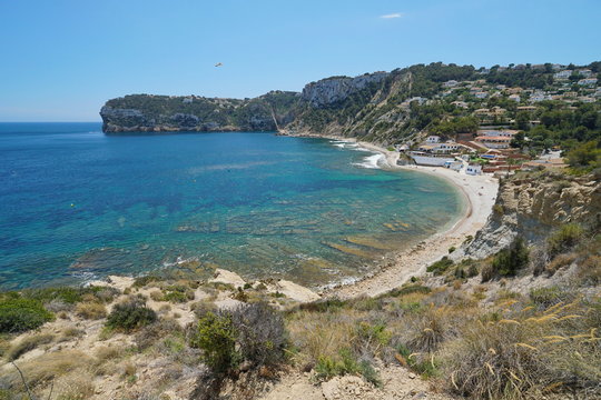 Coastal landscape beach and rocky coast in Javea, Cala Portitxol, Mediterranean sea, Costa Blanca, Alicante, Valencia, Spain