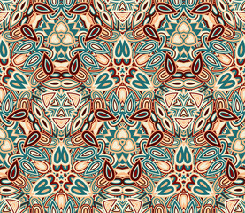 Seamless pattern. Composed of colored abstract shapes. Useful as design element for texture and artistic compositions.