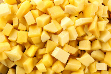 Pieces of fresh ripe mango as background