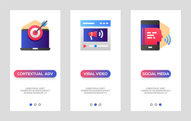 Contextual Advertising, Viral Video, Social Media Vertical Cards. Vector Concept for Web Graphics.