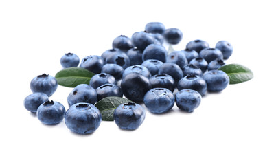 Ripe blueberries on white background