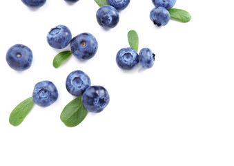 Ripe blueberries on white background