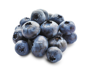 Ripe blueberries on white background