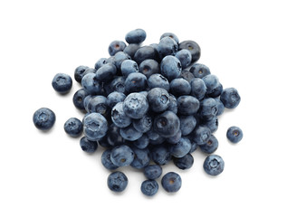 Ripe blueberries on white background