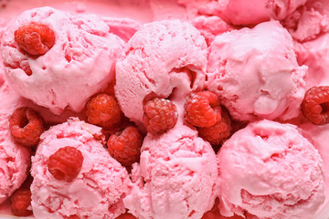 Tasty raspberry ice-cream, closeup