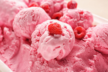 Tasty raspberry ice-cream, closeup