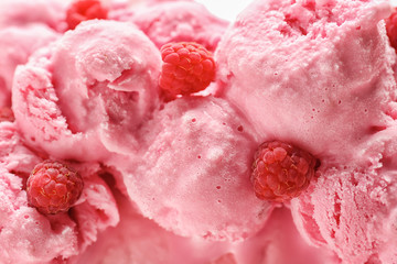 Tasty raspberry ice-cream, closeup