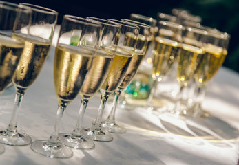 Glasses of champagne for a wedding reception