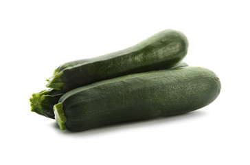Fresh zucchinis on white background