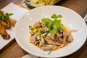 Spicy minced pork salad.