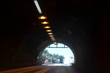 Blurred motion background of road tunnel in Norway
