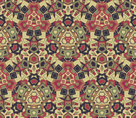 Abstract seamless pattern, background. Graphic mosaic. Geometric elements, painted in vintage colors. Useful as design element for texture and artistic compositions.